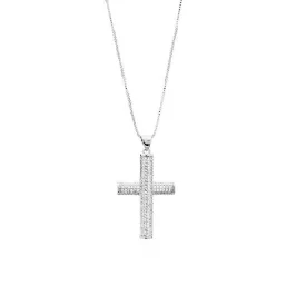 COLAR CRUCIFIXO CRAVEJADO MÉDIO 45CM - RÓDIO BRANCO