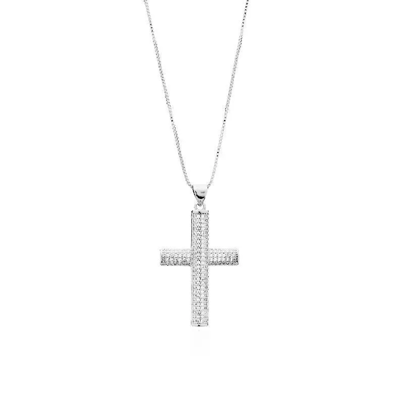 COLAR CRUCIFIXO CRAVEJADO MÉDIO 45CM - RÓDIO BRANCO