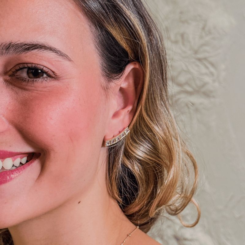 Brinco Quadrados Com Zirconias Aura Banhado Em Ouro
