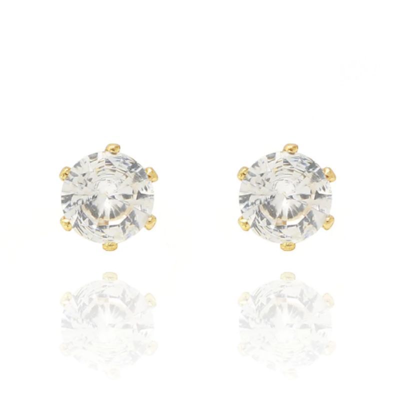 Brinco Ponto De Luz 6 Garras Médio Best-seller Banhado Em Ouro