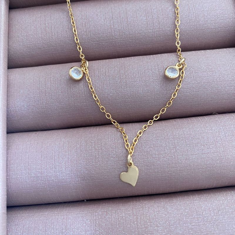 Colar Coração Com Pontos De Luz Jardim Secreto 45CM Banhado Em Ouro