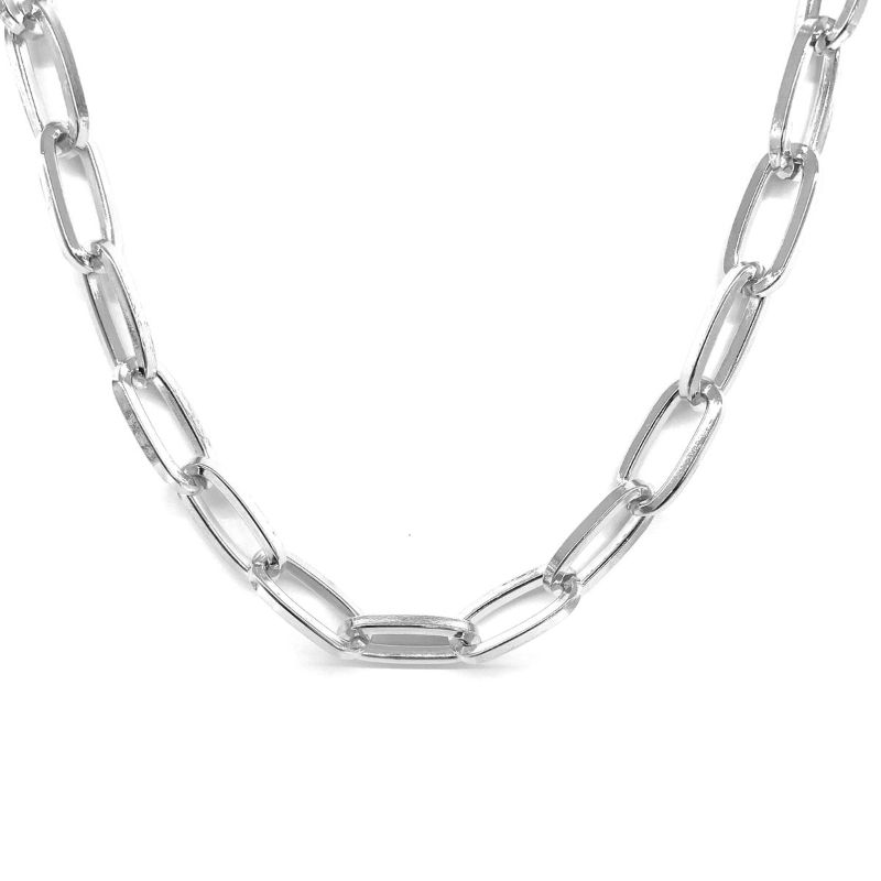 Colar Choker Elos Liso Nathi Banhado Em Ródio