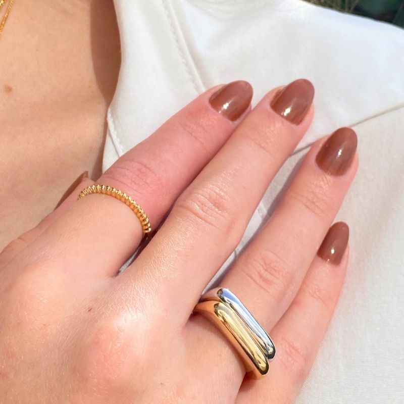 Anel Croissant Fino Liso Jardim Secreto Banhado Em Ouro 18k