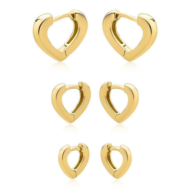 Brinco Trio Argola Coração Liso Essencial Banhado Em Ouro