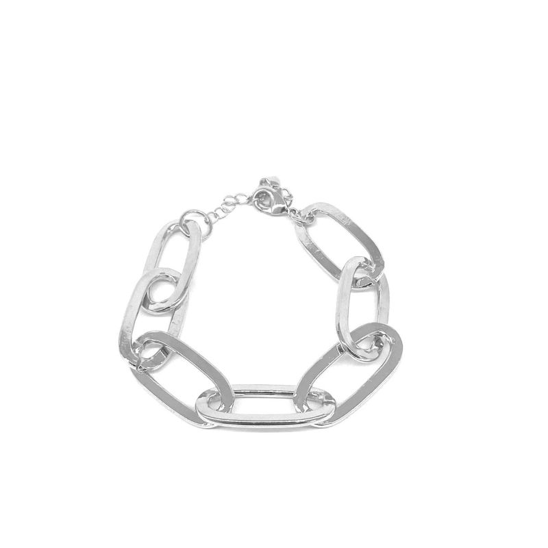 Pulseira De Elos Liso Essencial Banhado Em Ródio