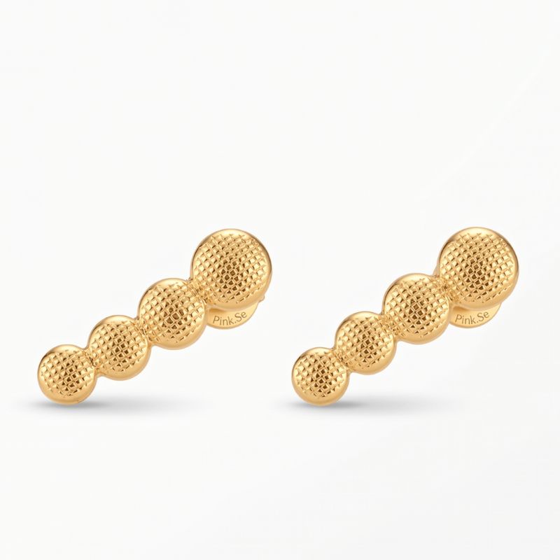 Brinco Earcuff Bolas Texturizadas Aura Banhado Em Ouro