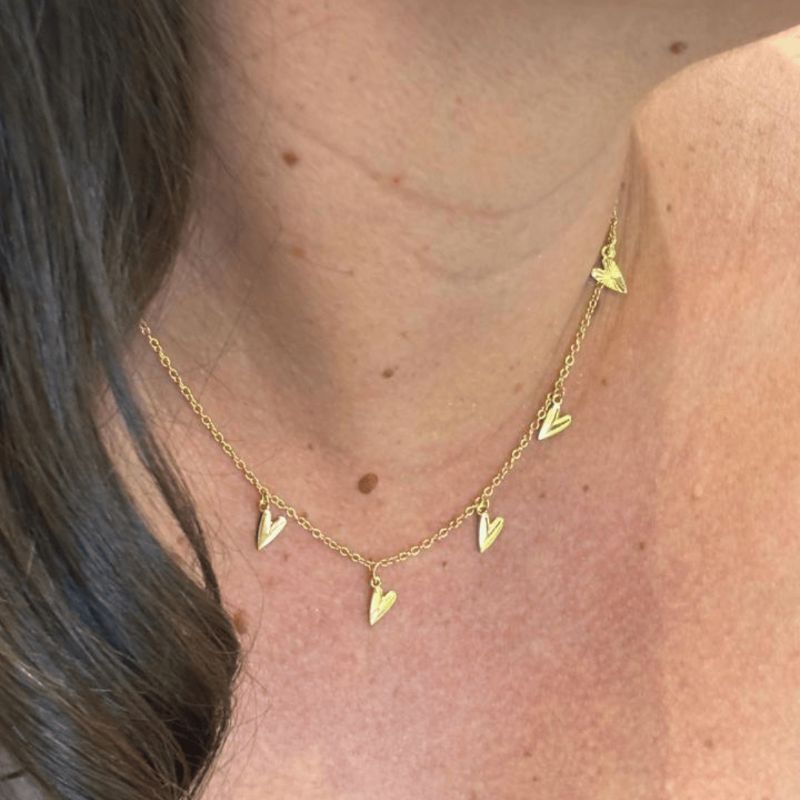 Colar Choker Corações Lisos Florescer 40CM Banhado Em Ouro
