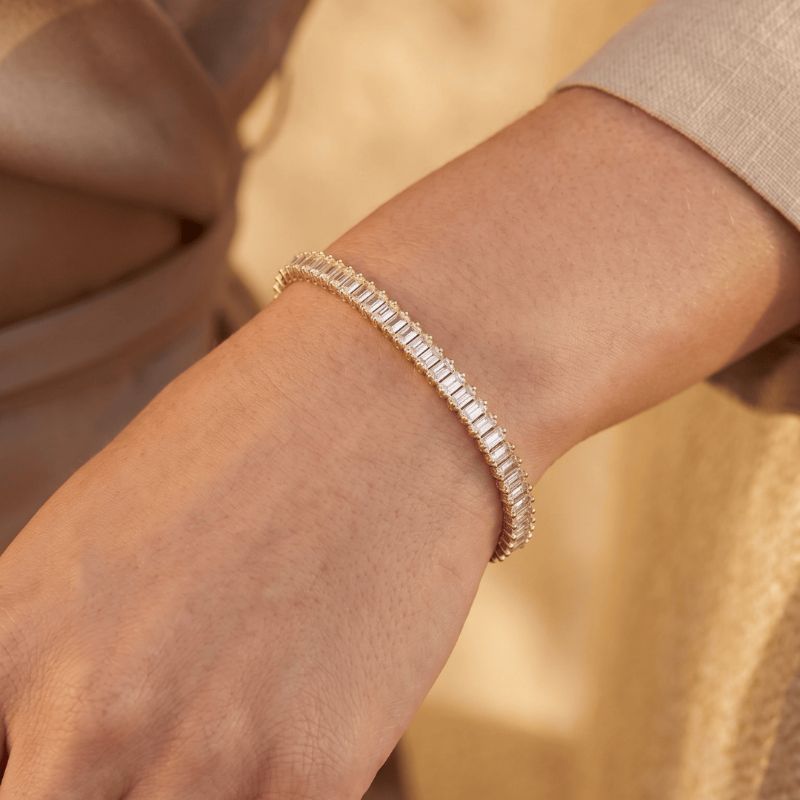 Pulseira Riviera Baguete Florescer Banhado Em Ouro 18k