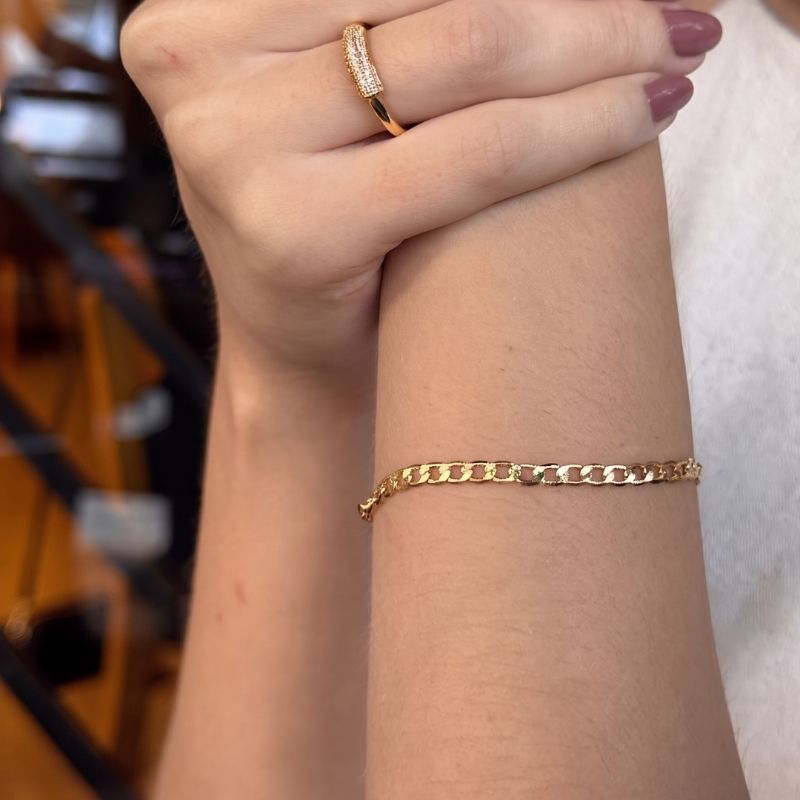 Pulseira Elos Liso Grumet Francisca Banhado Em Ouro