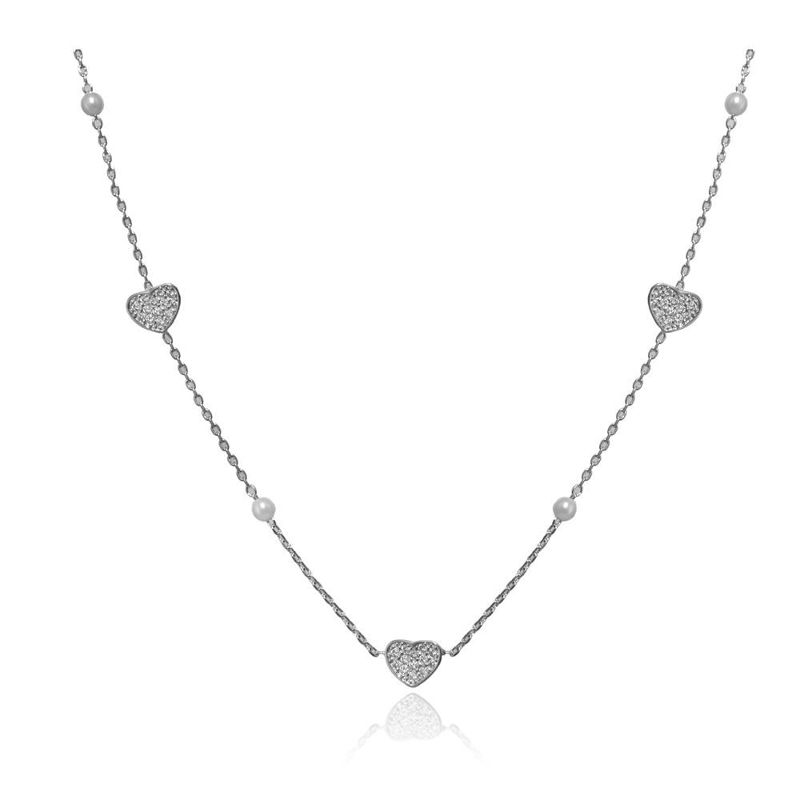 Colar Choker De Corações Cravejados E Perolas Essencial 292115CM