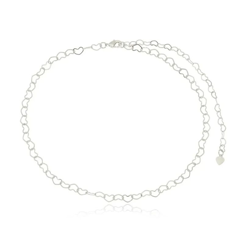 Colar Chocker Elos De Coração Essencial 40CM Banhado Em Ródio