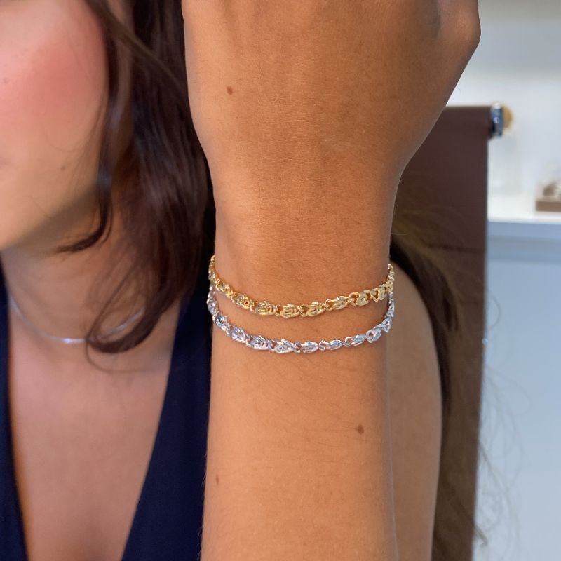 Pulseira Malha Caracol Florescer Banhado A Ródio Branco