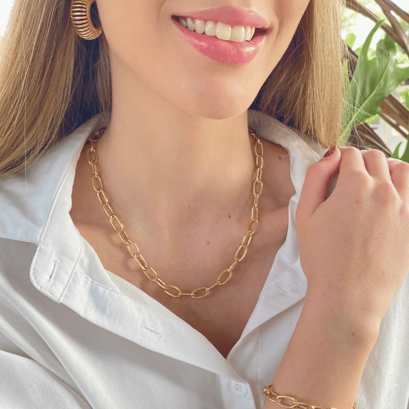 Colar Chocker Elos Jardim Secreto 35CM Banhado Em Ouro