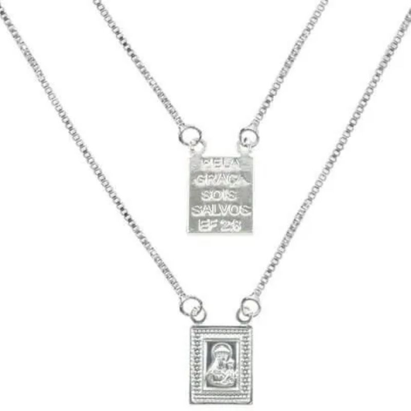 Colar Escapulário Sagrado Coração De Jesus Essencial 60CM Banhado Em Ródio