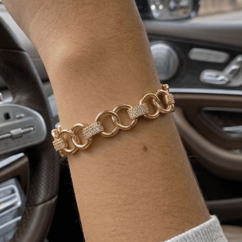 Pulseira Círculos Cravejados Florescer Banhado A Ouro 18k