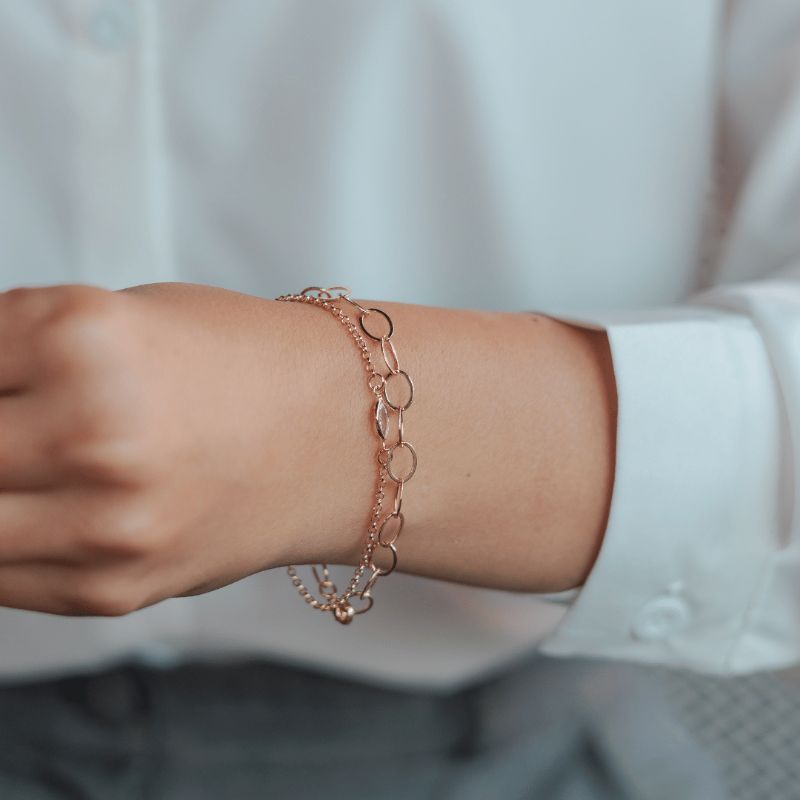 Pulseira Elo Oval Wine Banhado Em Ródio