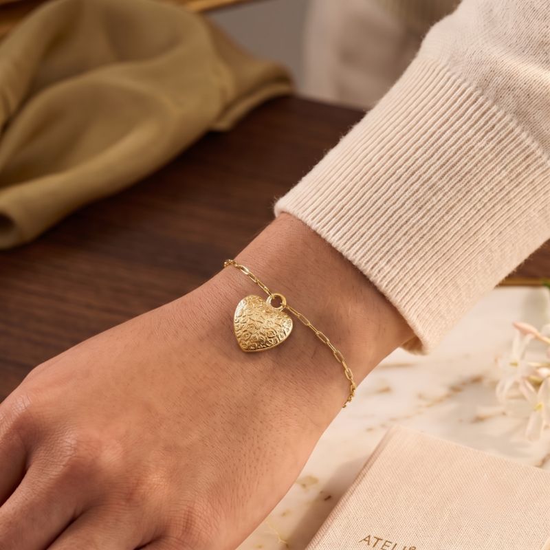 Pulseira Elos Coração Grande Essencial Banhado Em Ouro