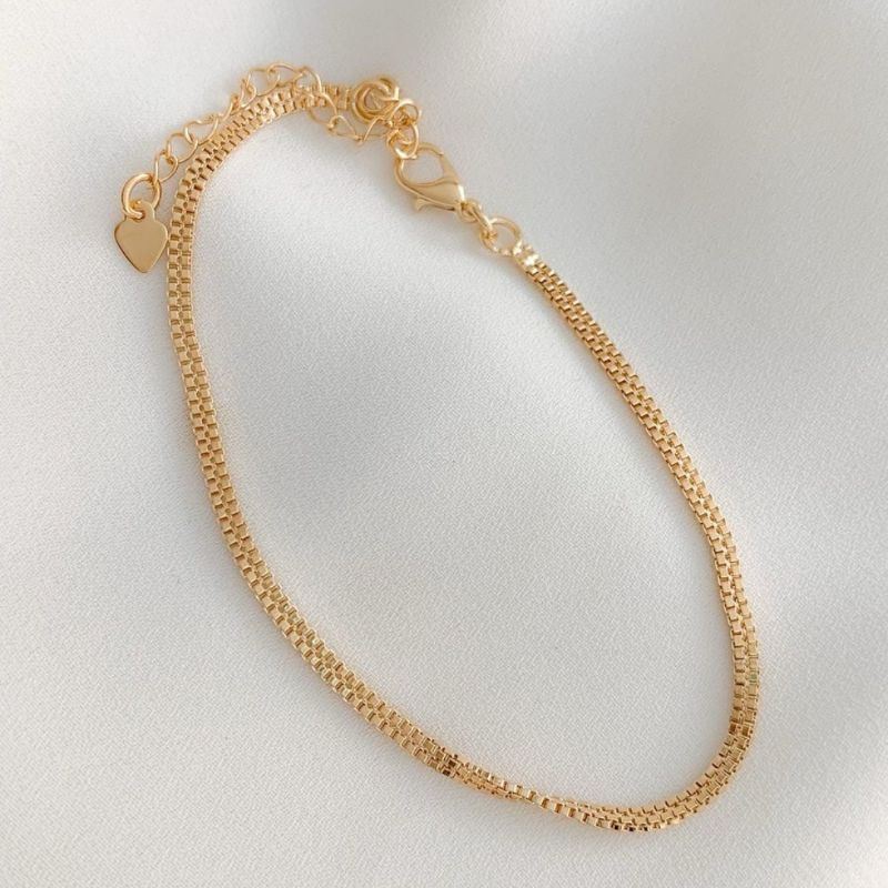 Pulseira Elos Pequenos Duplos Milão Banhado Em Ouro
