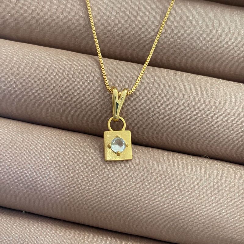 Colar Plaquinha Ponto De Luz Jardim Secreto 45CM Banhado Em Ouro