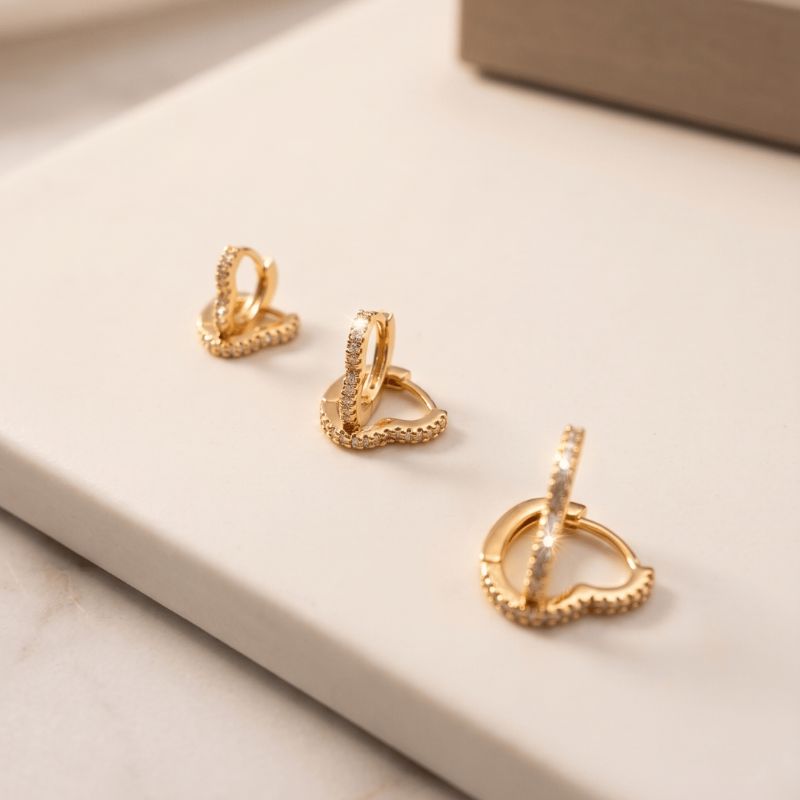 Brinco Trio De Argola Coração Aura Banhado Em Ouro