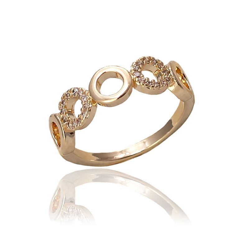 Anel De Circulos Delicados Liso E Cravejado Essencial Banhado Em Ouro 18k