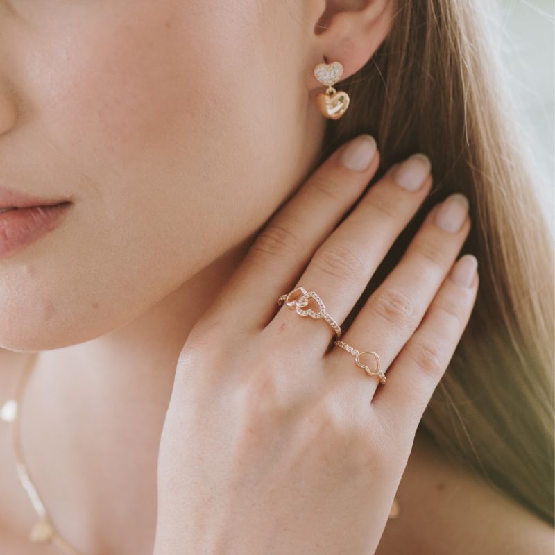 Anel De Coração Duo Sara Banhado Em Ouro 18k