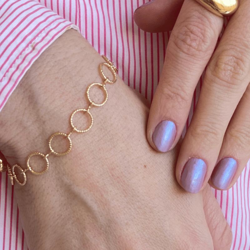 Pulseira Elos De Circulos Diamantados Home Banhado Em Ouro