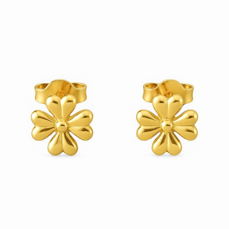Brinco Flor Liso Essencial Banhado Em Ouro