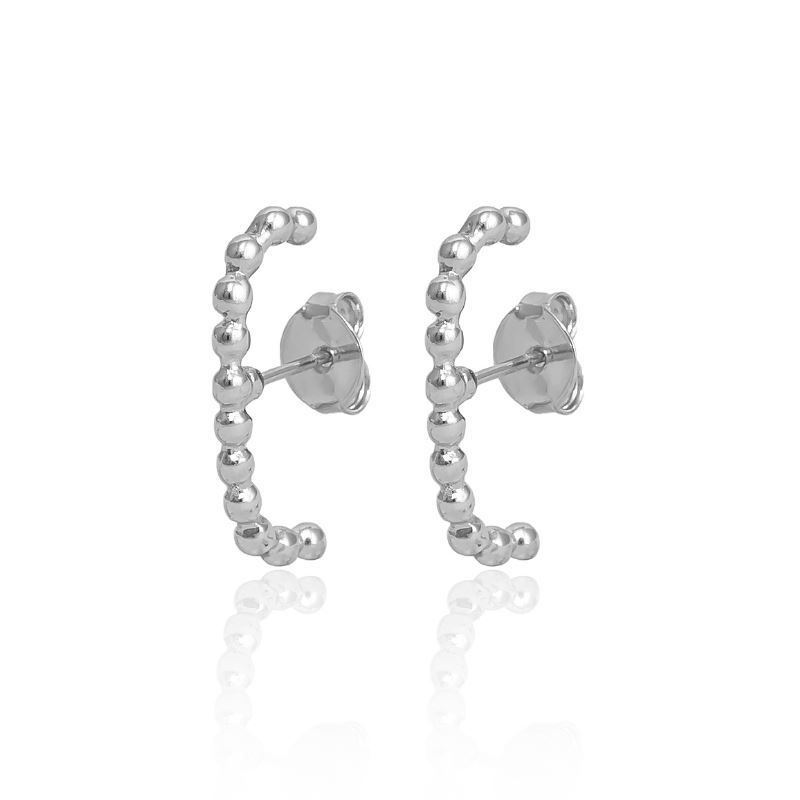 Brinco Ear Hook De Bolinhas Lisa Essencial Banhado Em Ródio