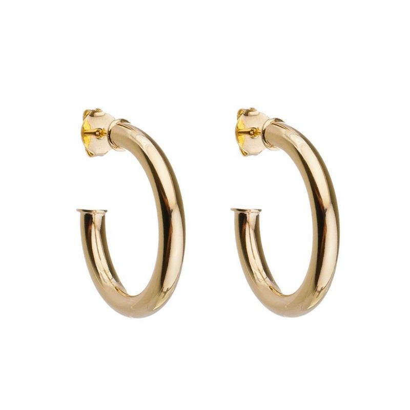 Brinco Argola Tubo Lisa Essencial Banhado Em Ouro