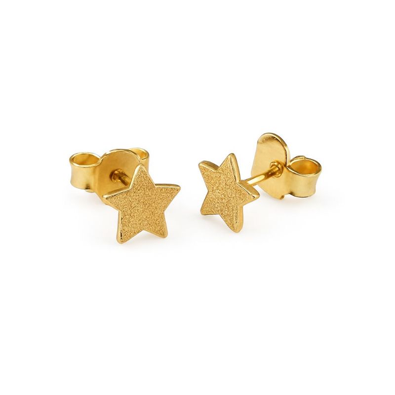 Brinco Estrela Trabalhada Pequena Essencial Banhado Em Ouro