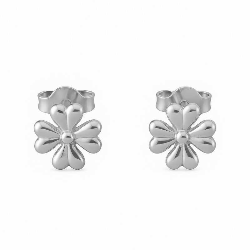 Brinco Flor Liso Essencial Banhado Em Ródio