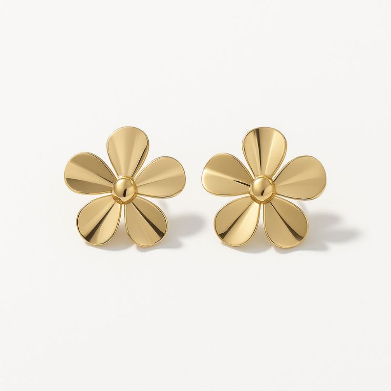 Brinco Flor Liso Grande Essencial Banhado Em Ouro