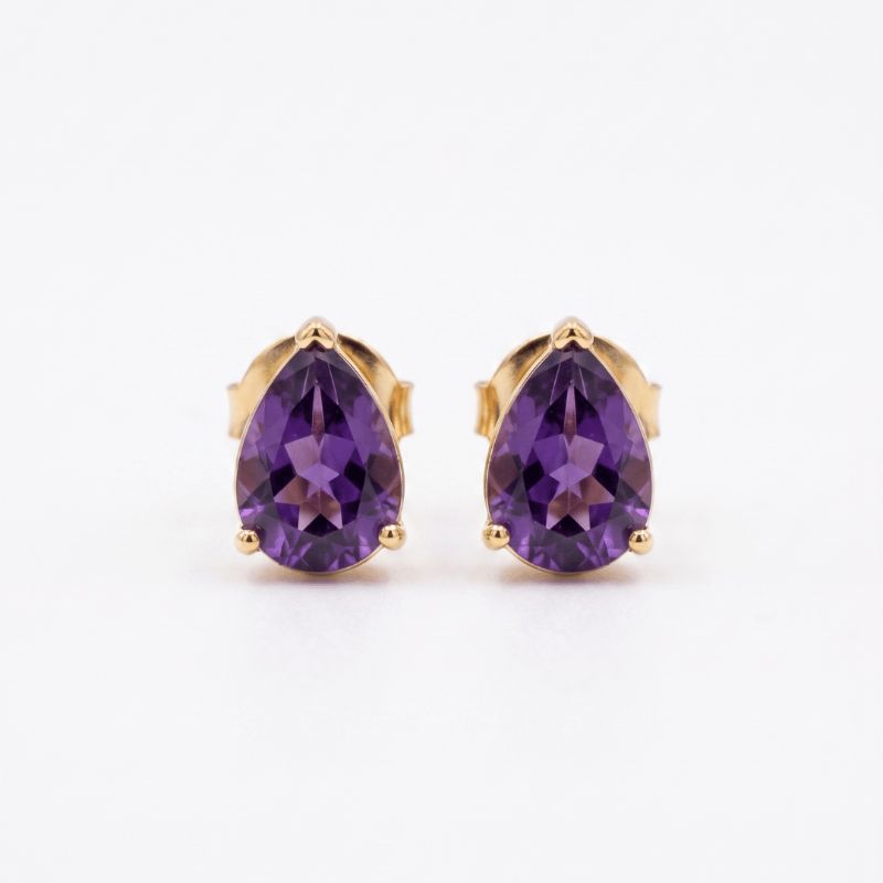 Brinco Gota Roxo Ametista Cravejada Florescer Banhado A Ouro 18k