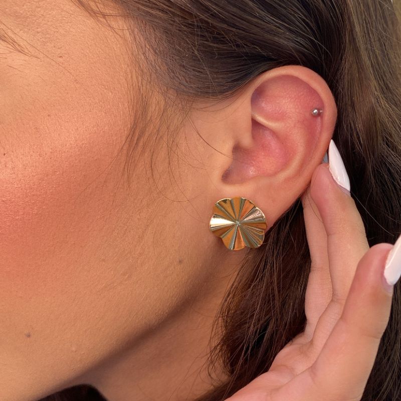 Brinco Prisma Orgânico Florescer Banhado A Ouro 18k