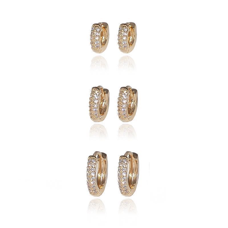 Brinco Trio De Argolas Cravejadas Bestseller Banhado Em Ouro