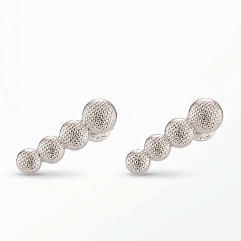 Brinco Earcuff Bolas Texturizadas Aura Banhado Em Ródio