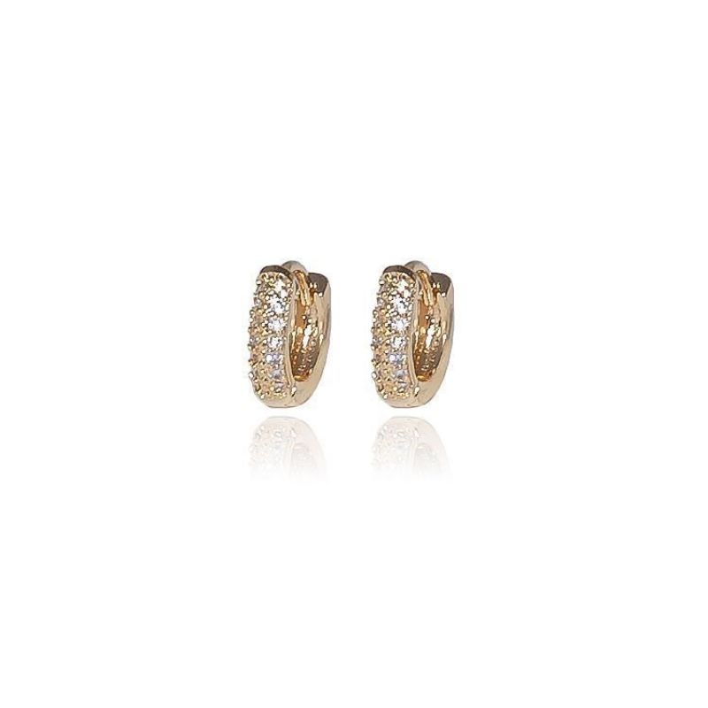 Brinco De Argolas Cravejada P Prime Banhado Em Ouro
