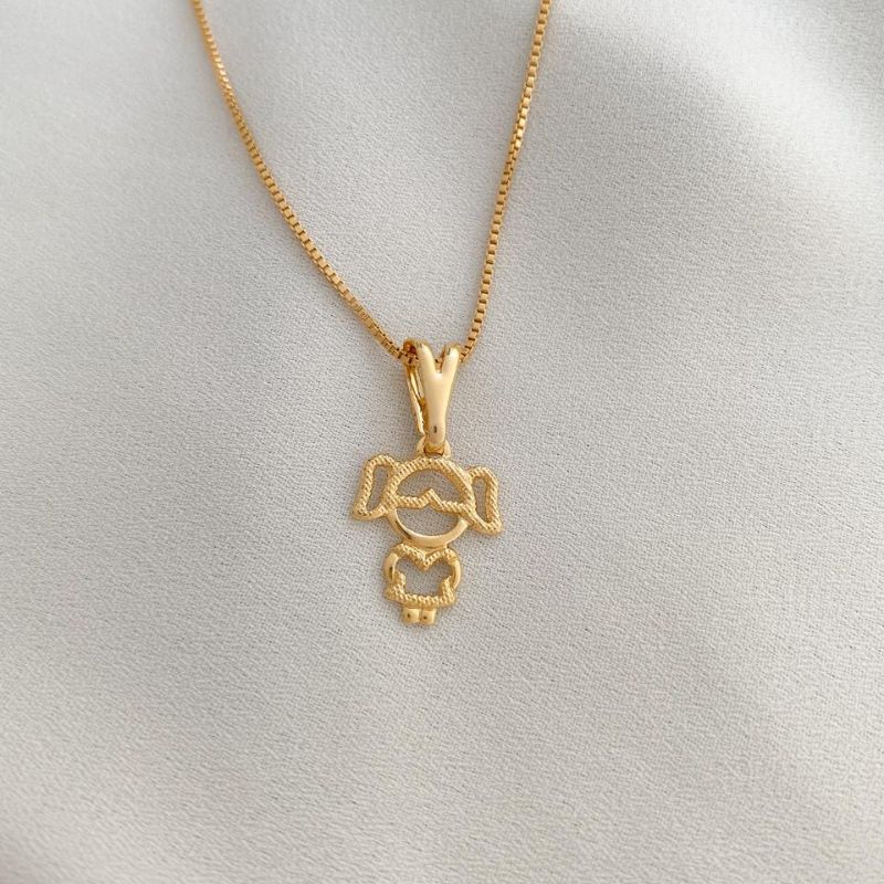 Colar Filha Menina Liso Craquelado 45CM Banhado Em Ouro