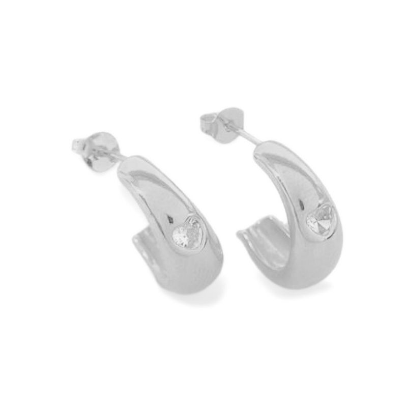 Brinco Argola Coração Zirconia Essencial Banhado Em Ródio