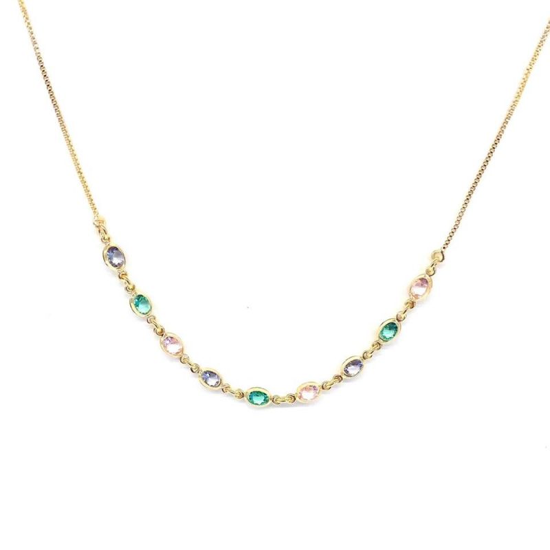 Colar Choker Zirconias Coloridas Essencial 40CM Banhado Em Ouro