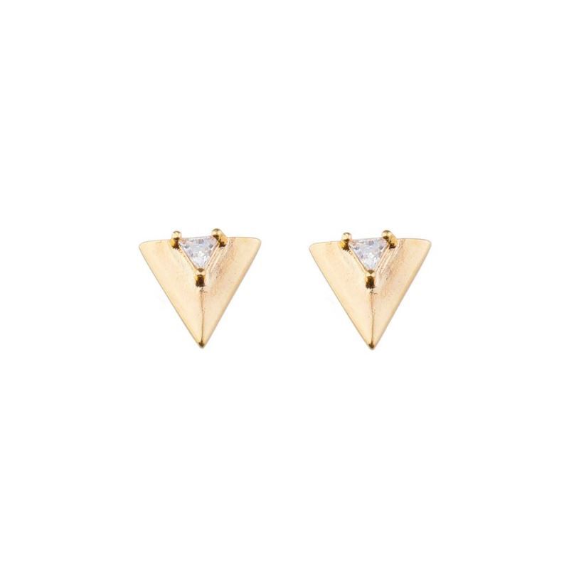 Brinco Triangulo Com Zirconia Triangular Essencial Banhado Em Ouro