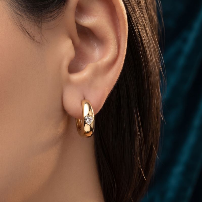Brinco Argola Coração Zirconia Essencial Banhado Em Ouro