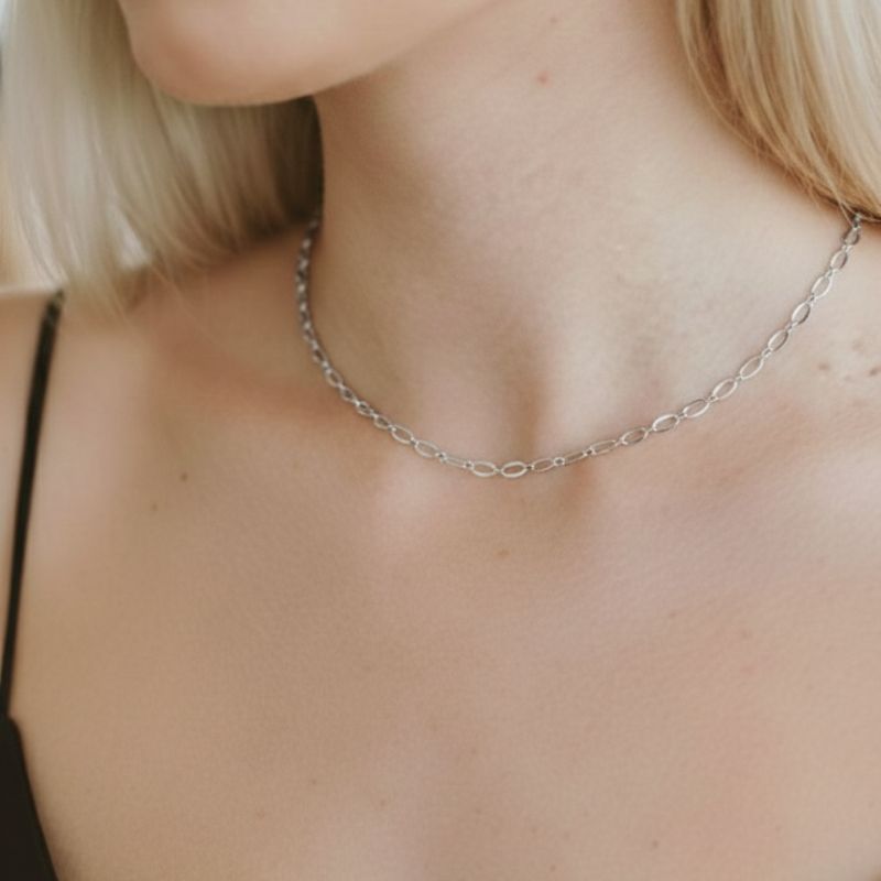 Colar Choker Craquelado Novo Essencial 40CM Banhado Em Ródio