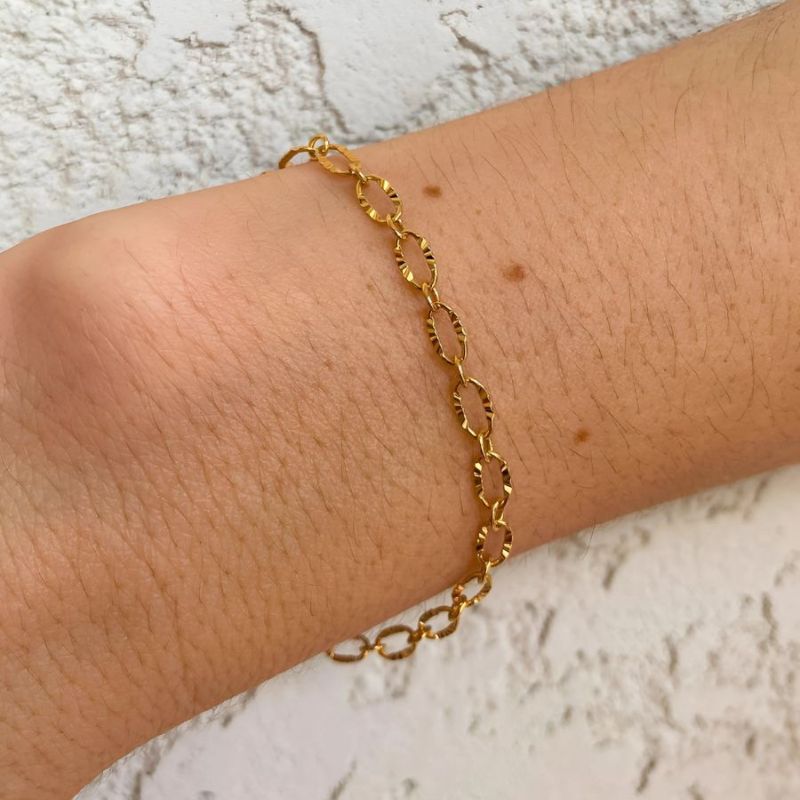Pulseira De Elos Craquelados Essencial Banhado Em Ouro