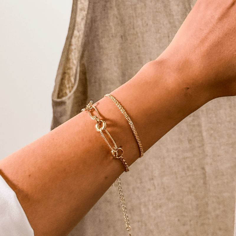 Pulseira Elos E Nó Texturizado Aura Banhado Em Ouro
