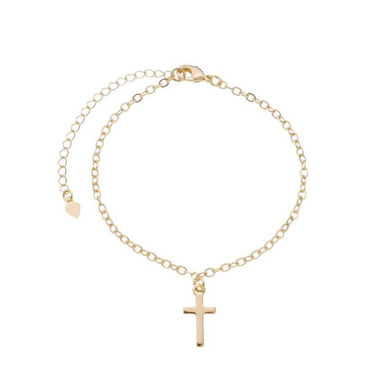 Pulseira De Cruz Lisa Essencial Banhado Em Ouro