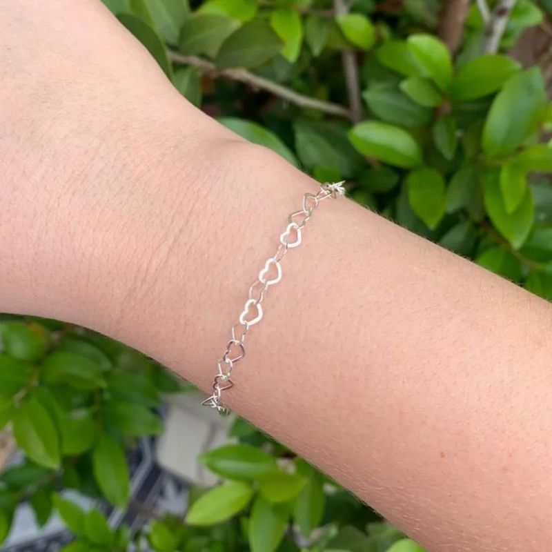 Pulseira De Elos De Coração Bestseller Banhado Em Ródio