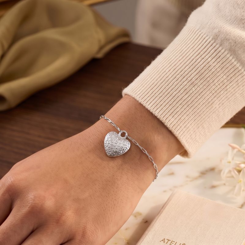 Pulseira Elos Coração Grande Essencial Banhado Em Rodio