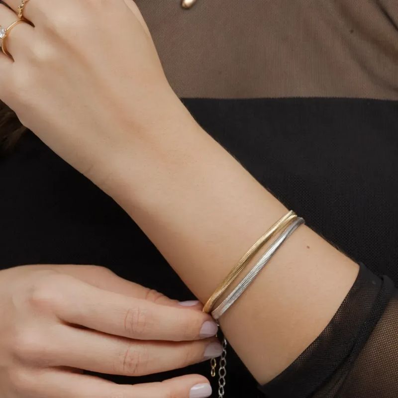 Pulseira Malha Grossa Francesca Banhado Em Ouro
